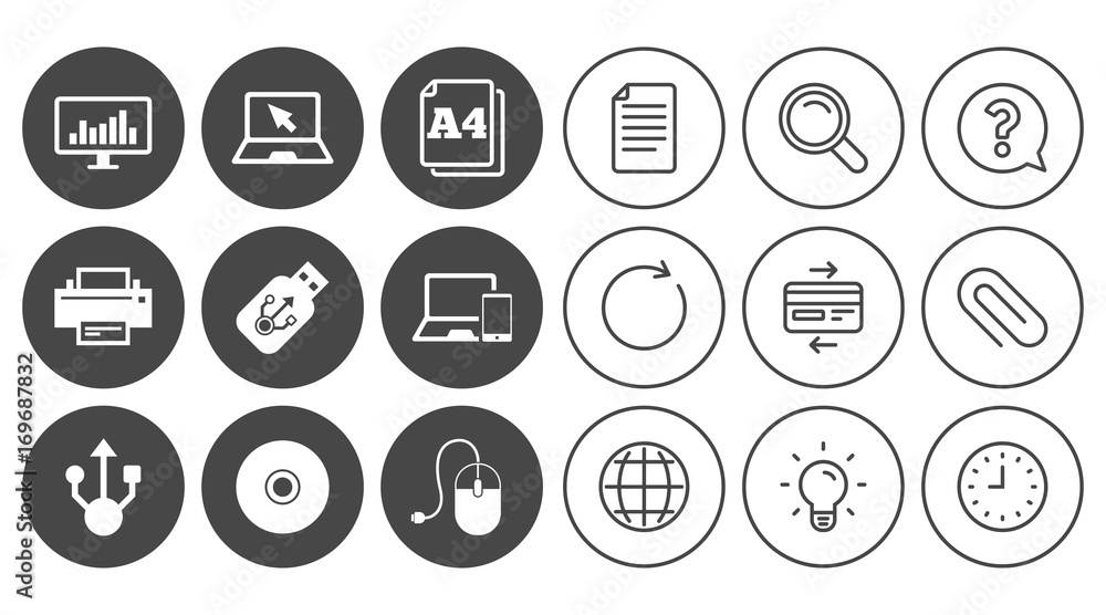 Computer devices icons. Printer, laptop signs. Computer devices icons. Printer, laptop signs.
