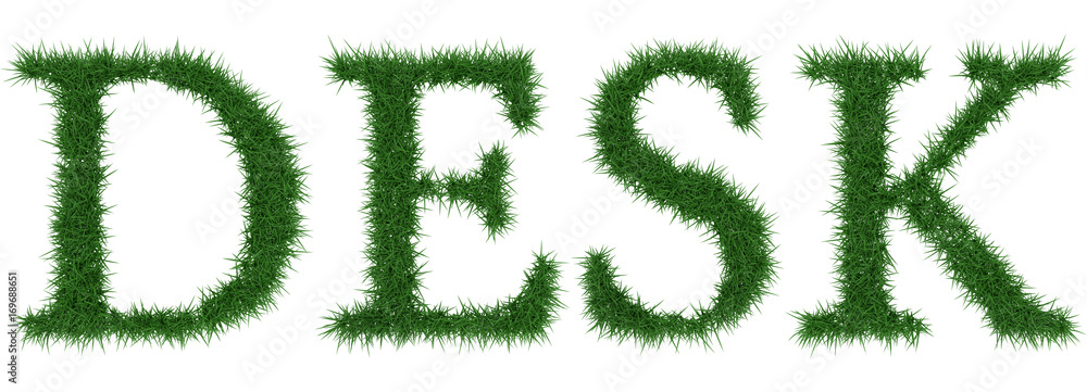 Desk - 3D rendering fresh Grass letters isolated on whhite background. Desk - 3D rendering fresh Grass letters isolated on whhite background.