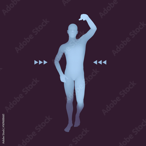 Standing Man. 3D Human Body Model. Design Element. Man Stands on his Feet. Vector Illustration.
