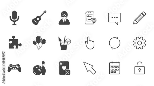Game, bowling and puzzle icons. Entertainment.