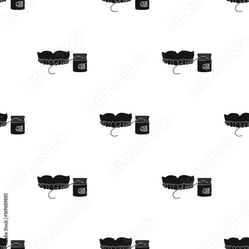 Cleaning the teeth with a Silk dental floss. Stomatology single icon in black style vector symbol stock illustration web.