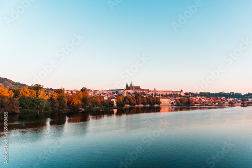 View over Prague Castle, the Vltava River and Strelecky ostrov photo