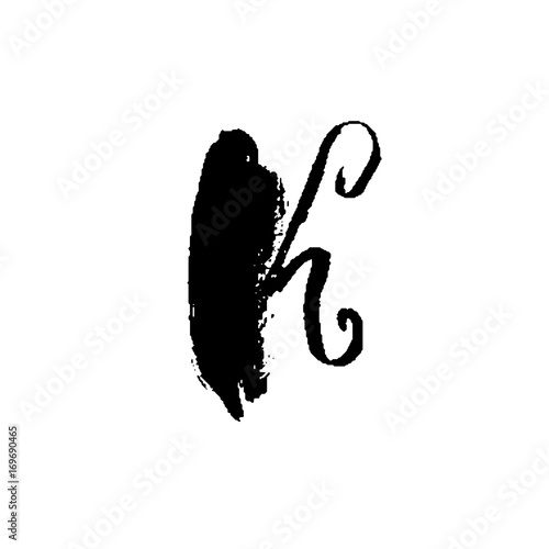 Letter K. Handwritten by dry brush. Rough strokes font. Vector illustration. Grunge style elegant alphabet