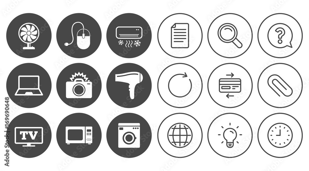 Home appliances, device icons. Electronics sign. Home appliances, device icons. Electronics sign.