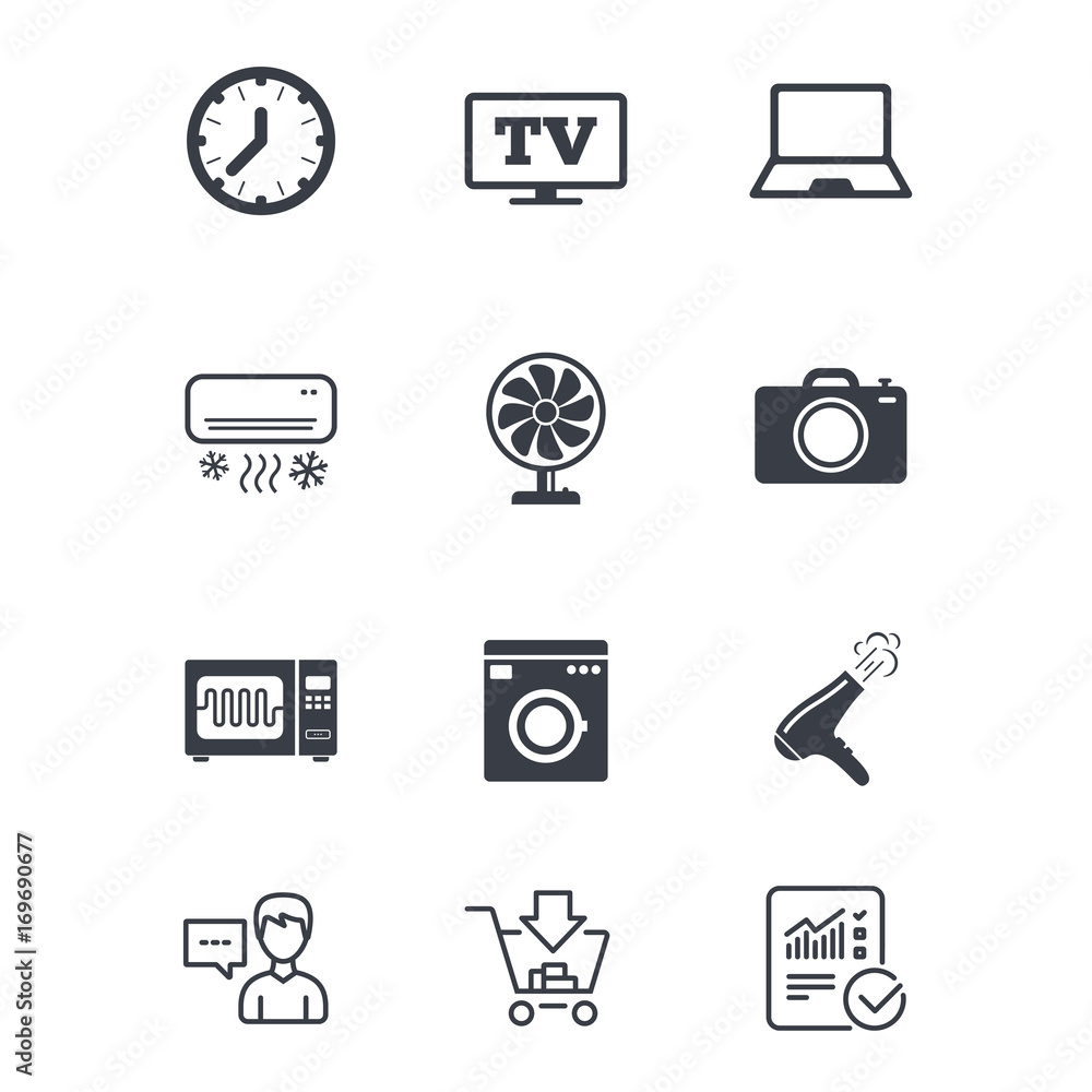 Fotografie Home appliances, device icons. Electronics sign.