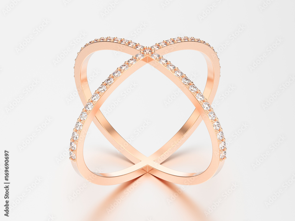3D illustration rose gold two shanks diamond ring with reflection 3D illustration rose gold two shanks diamond ring with reflection