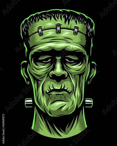 Photo Color illustration of Frankenstein head