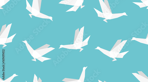 Origami bird seamless pattern. Japanese vector background