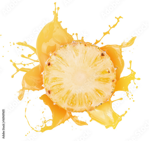 pineapple with juice splash isolated on a white background