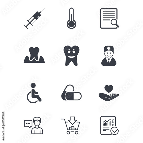 Medicine, medical health and diagnosis icons.