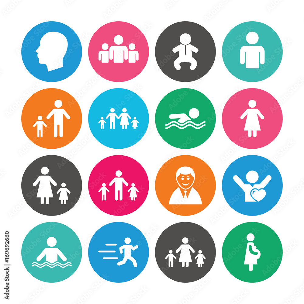 Set of People and Family icons. Swimming pool.