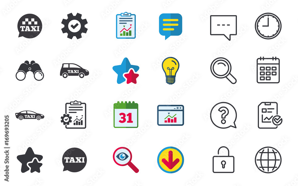 Public transport icons. Taxi speech bubble signs. Public transport icons. Taxi speech bubble signs.