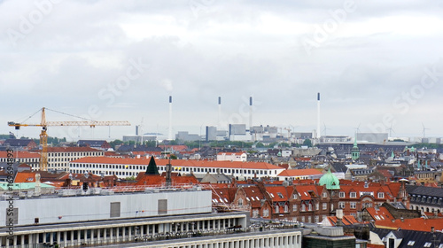 Industrial view of the city from the platform at the top of the Rundetaarn or Round Tower in central Copenhagen, Denmark