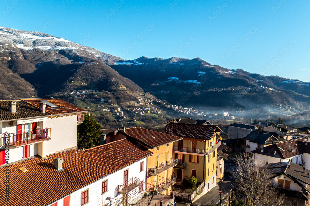 Mountain city, Italy, water clouds, architecture 