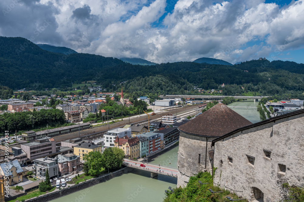 The city Kufstein in Tyrol on river Inn, Austria
