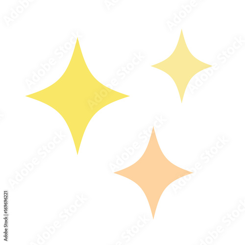 Cute sparkle stars in yellow and light orange. Vector illustration drawing. Set of three golden glitter stars.