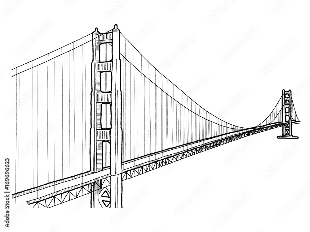 Golden Gate Bridge Vector Illustration Landmark Cartoon Art Stock Vector |  Adobe Stock
