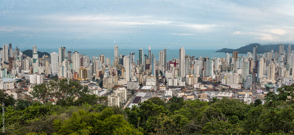 Panoramic aerial view of buildings in Balneario Camboriu city - Balneario Camboriu, Santa Catarina, Brazil