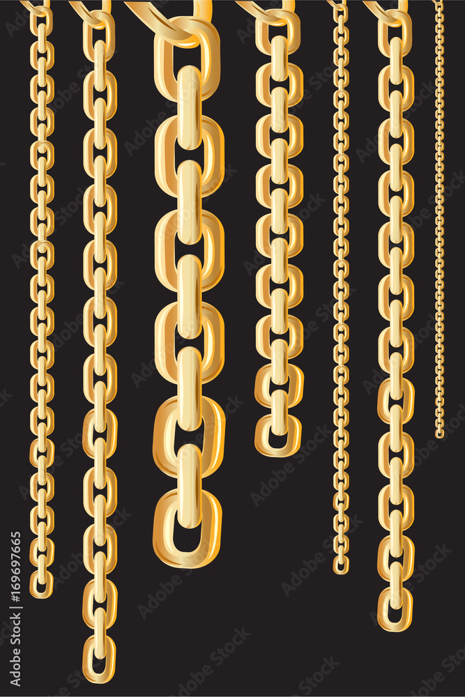 Metallic chain Golden color Split with a black background, Vector illustration Metallic chain Golden color Split with a black background, Vector illustration