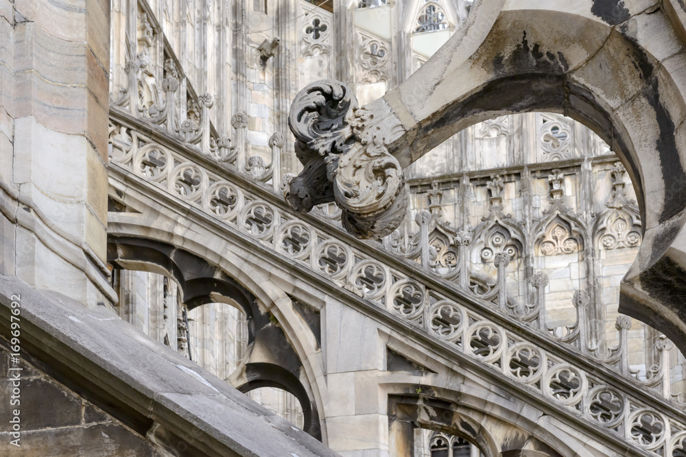 marble decoration on flying buttress at Cathedral, Milan, Italy