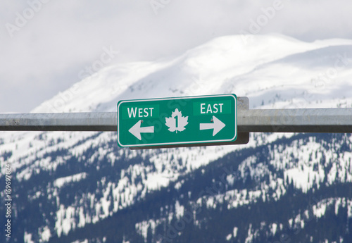 TransCanada Highway sign with mountain background photo
