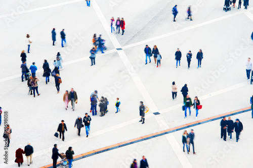 Crowd aerial view. Motion blur