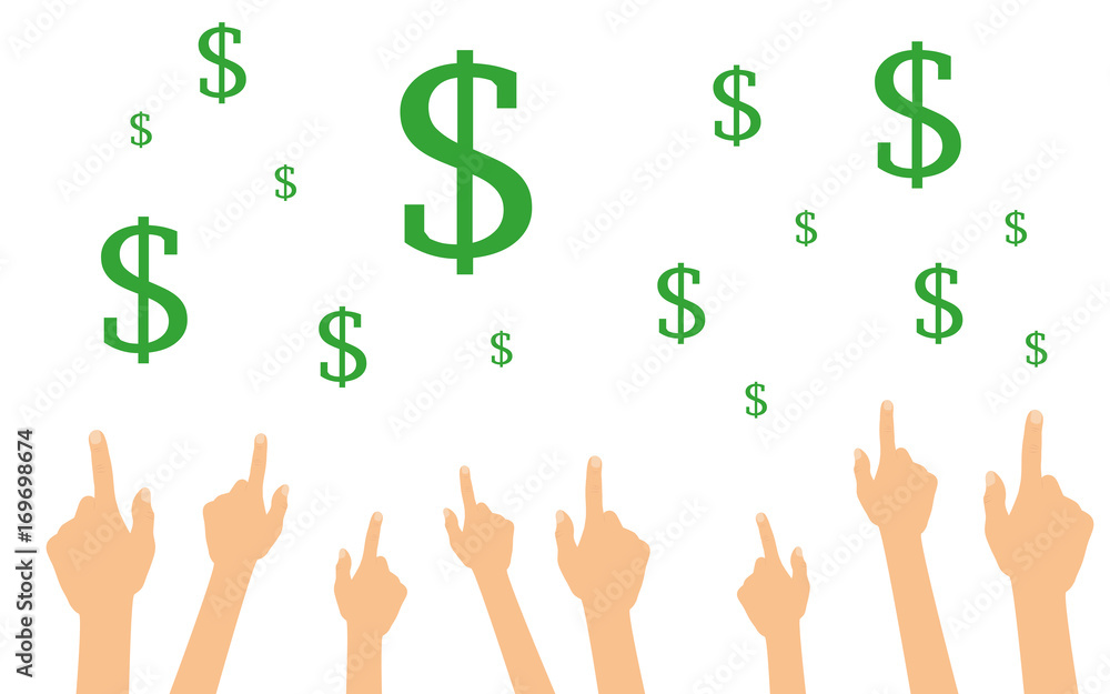 Hände zeigen auf Dollar-Symbole Hände zeigen auf Dollar-Symbole