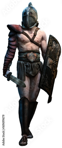 Gladiator with sword and shield 3D illustration photo