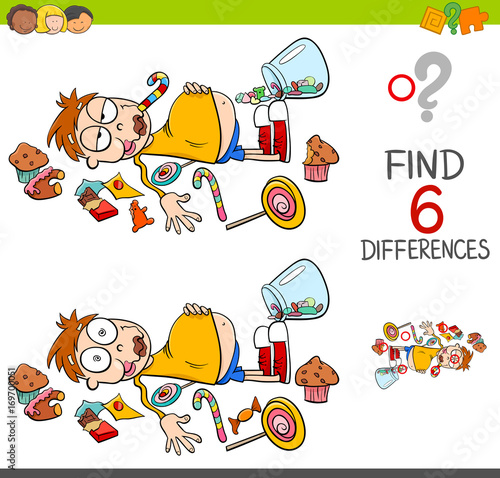 spot the differences with boy and sweets