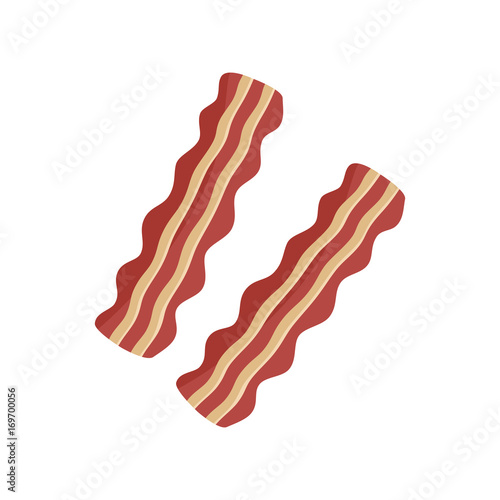 Two slices of bacon graphic, bacon strips vector illustration, isolated on white background.