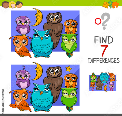 spot the differences with cute owl birds