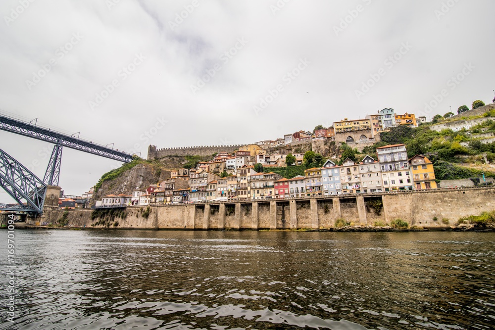 Porto, Portugal - 08 July 2017. Cityscape of Porto from city boats on river douro, Portugal