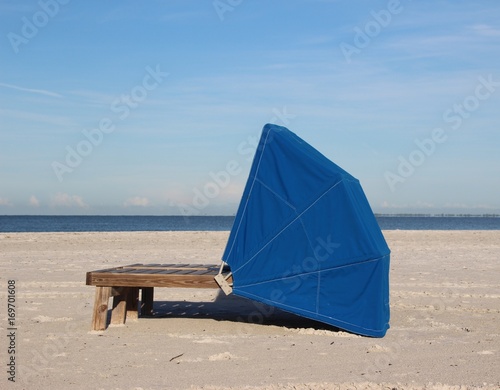 blue beachchair early in the morning at fort meyers florida
