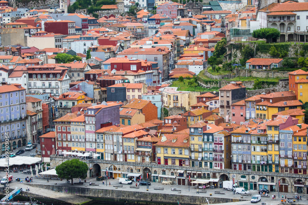 Porto, Portugal - July 2017. The Douro River and the Ribeira District which is the most famous part of Porto