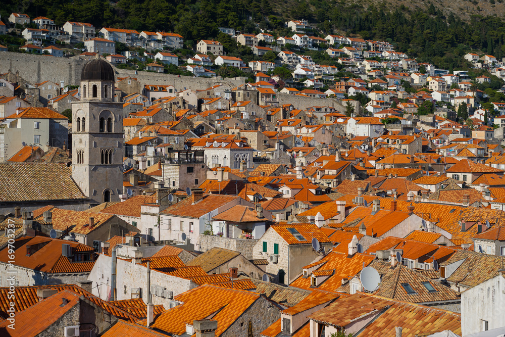 Traditional Mediterranean houses with red tiled roofs, Dubrovnik, Dalmatia, Croatia, Europe