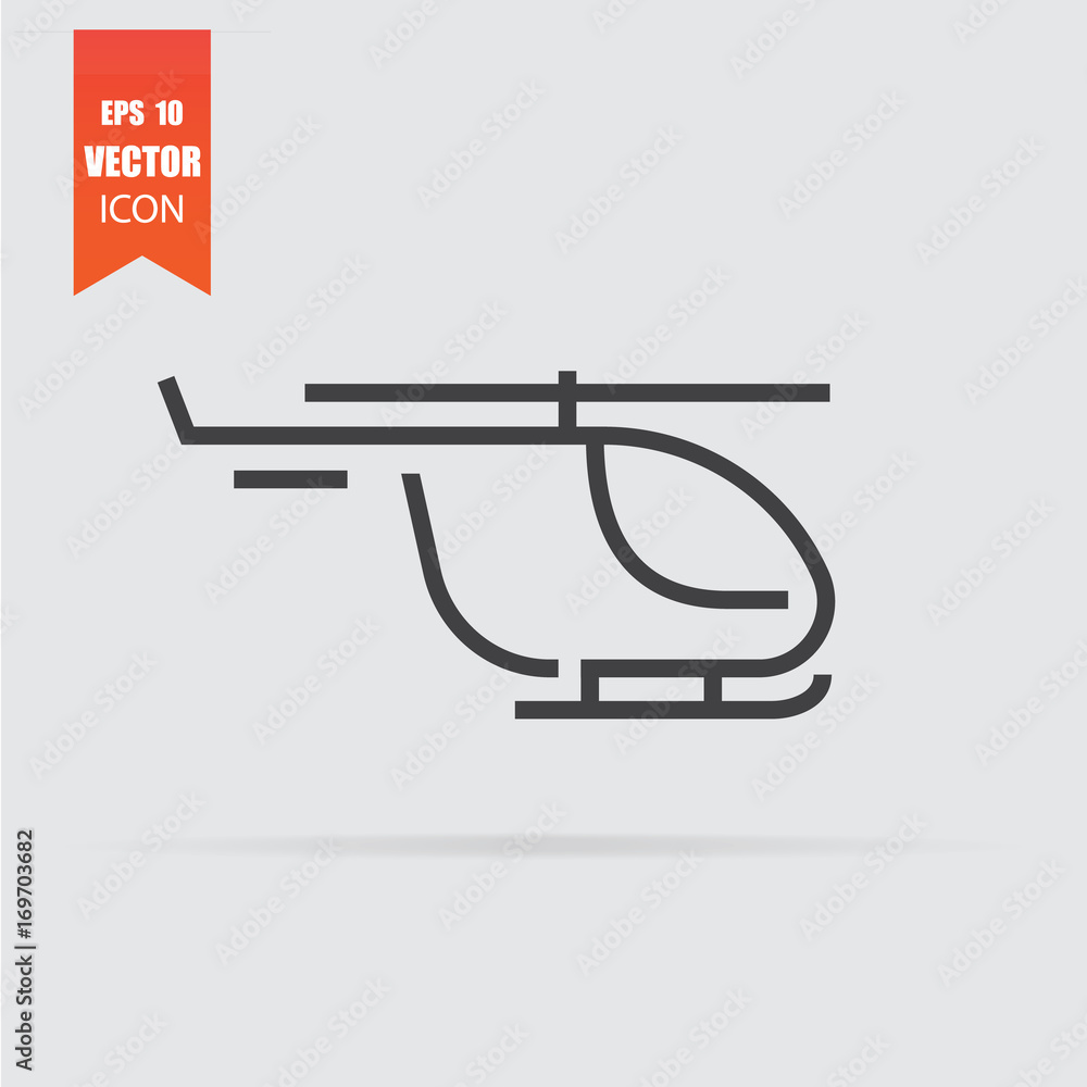 Helicopter icon in flat style isolated on grey background. Helicopter icon in flat style isolated on grey background.