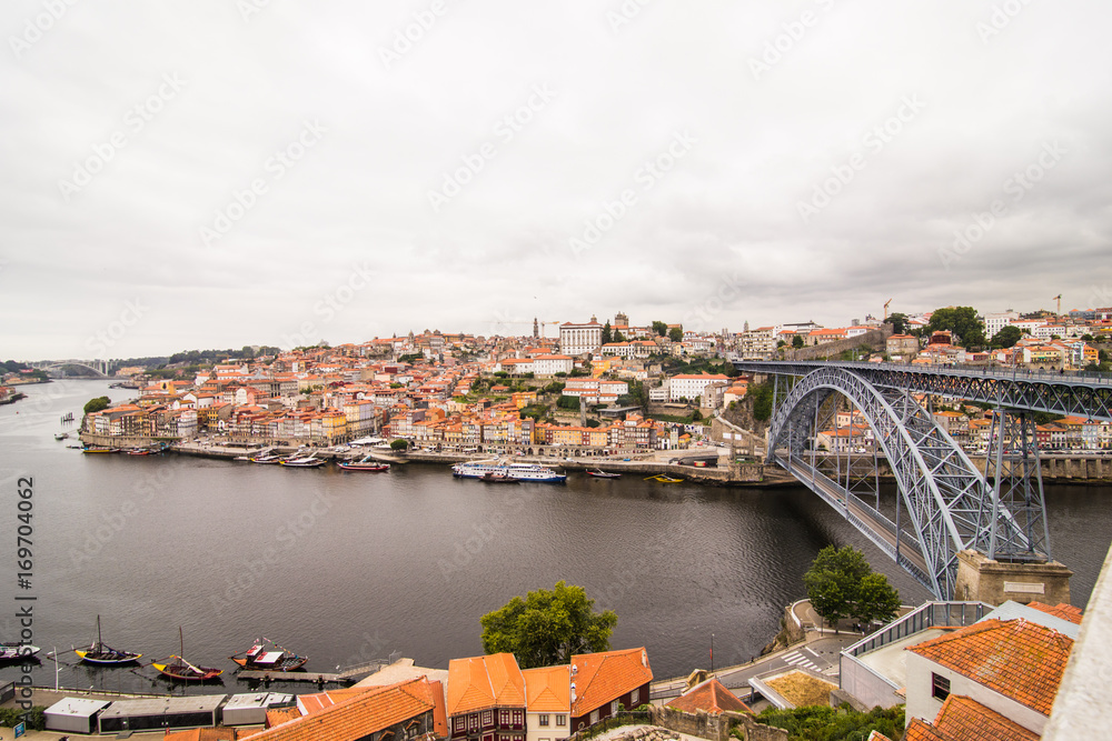 Porto, Portugal - July 2017. Panoramic view of the Old town of Porto, Portugal