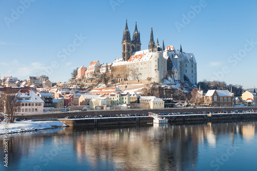 Meißen im Winter mit Elbe und Burg, Dom und Albrechtsburg