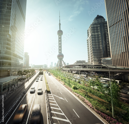 road in Shanghai lujiazui financial center