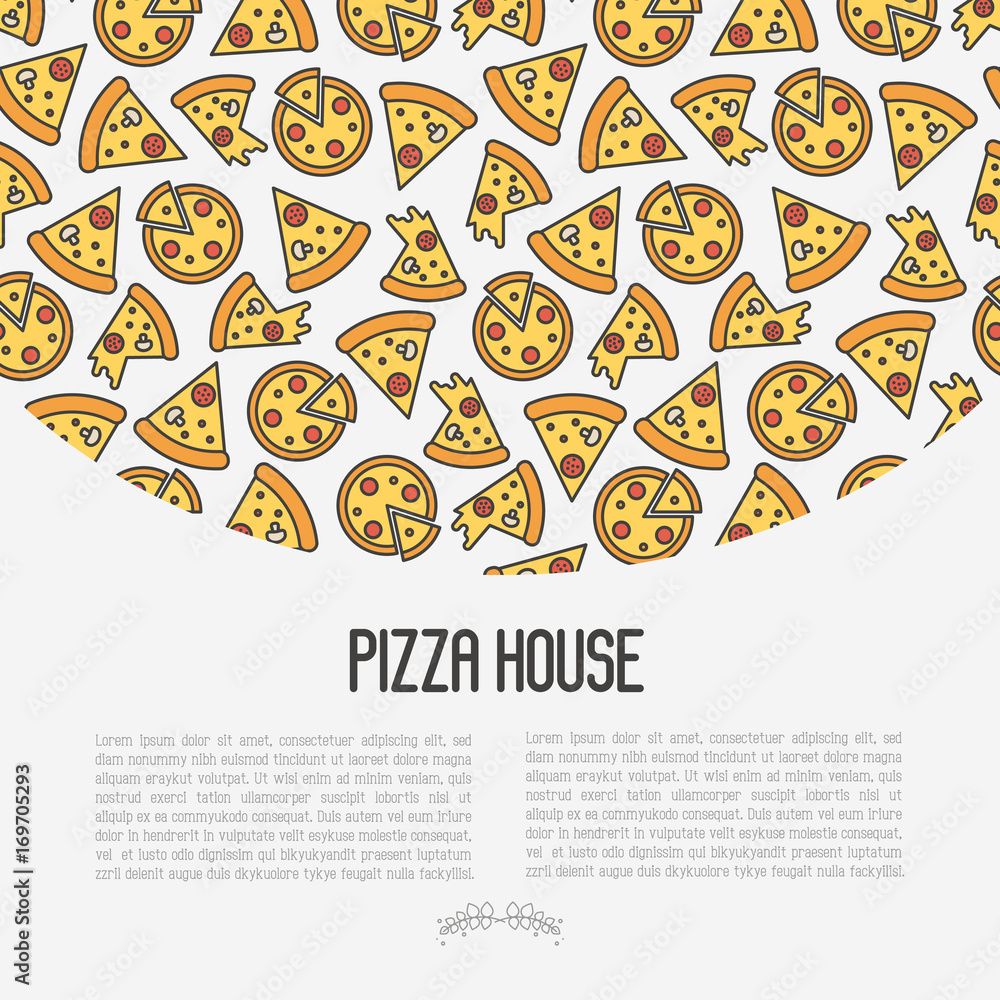 Pizza concept with thin line icons. Vector illustration for flyer, banner or menu of restaurant.