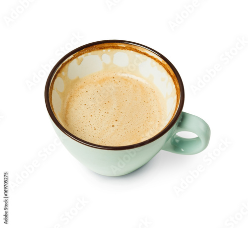 Cappuccino foam, coffee cup isolated on white background