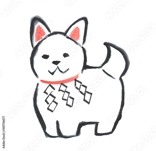 犬の墨絵 干支 戌 012 民芸品 Stock イラスト Adobe Stock