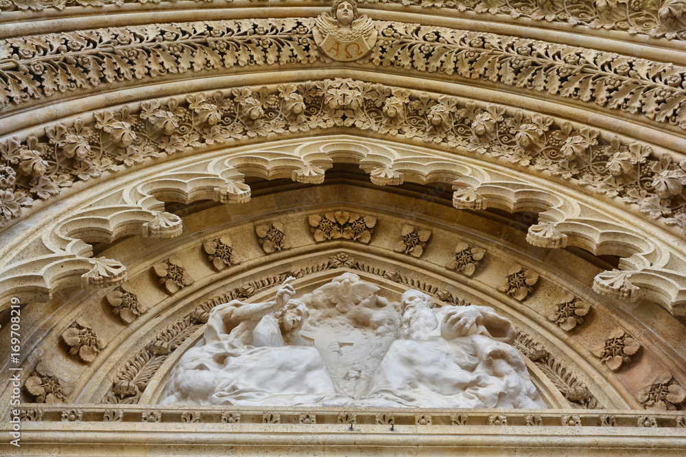 Tympanum above the entrance of Zagreb Cathedral of Assumption of the Blessed Virgin Mary , Croatia