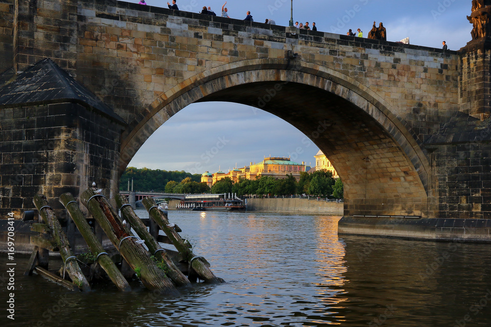 Fototapeta premium Charles Bridge in Prague as seen from a cruise on the Vltava river