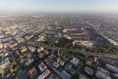 Aerial view of Exposition Park, the LA Memorial Coliseum and the University of Southern California near downtown Los Angeles.   photo