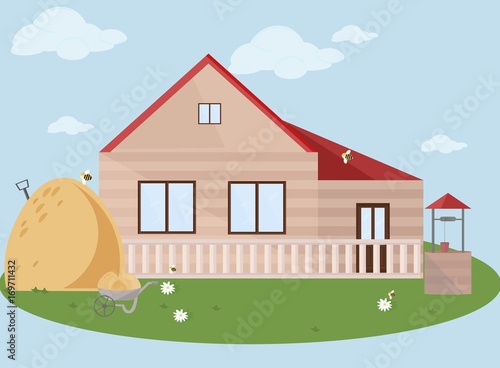 Farm facade vector flat style illustration