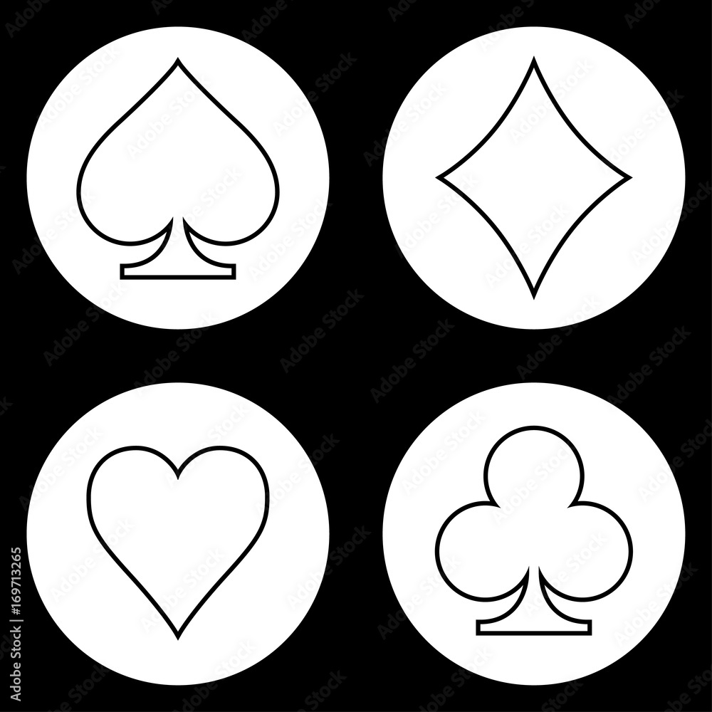 Black and white playing cards suits icon set Black and white playing cards suits icon set