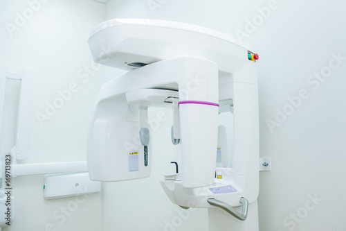 Detail Dental Panoramic Radiograph equipment X-ray in the modern dental clinic. Stomatology and health care concept. selective focus. Space for text