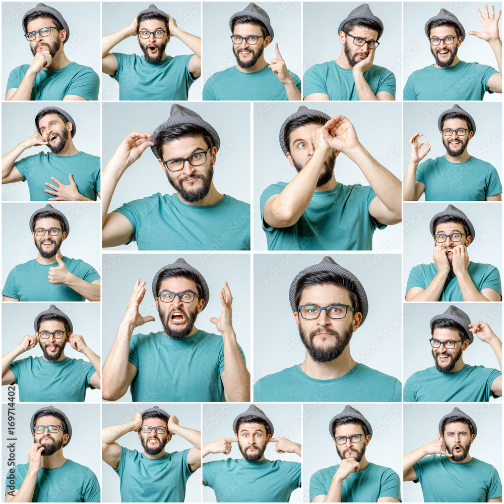 Set of young man's portraits with different emotions Set of young man's portraits with different emotions
