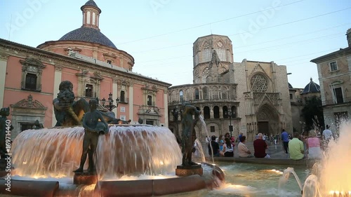 Turia Fountain on Plaza de la Virgen  Valencia Spain  AUGUST 07, 2017 photo